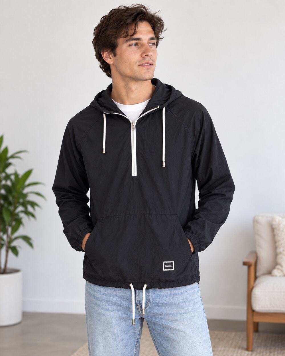 Ezekiel Men’s Small Black Hooded Half Zip Anorak Windbreaker
